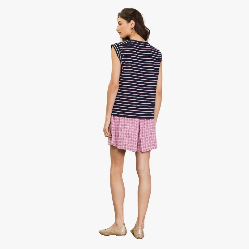 Striped Sleeveless Rib Top (Navy + Pink)