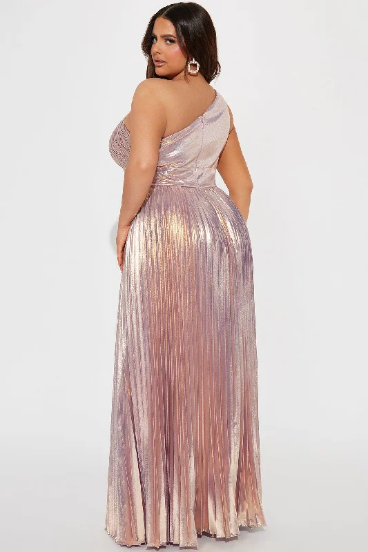 Serena Pleated Metallic Maxi Dress - Lavender