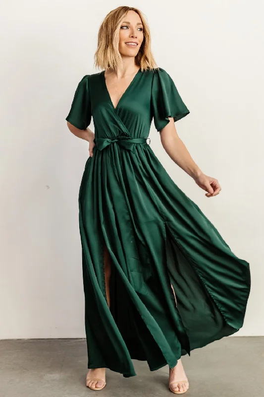 Sicily Satin Maxi Dress | Emerald