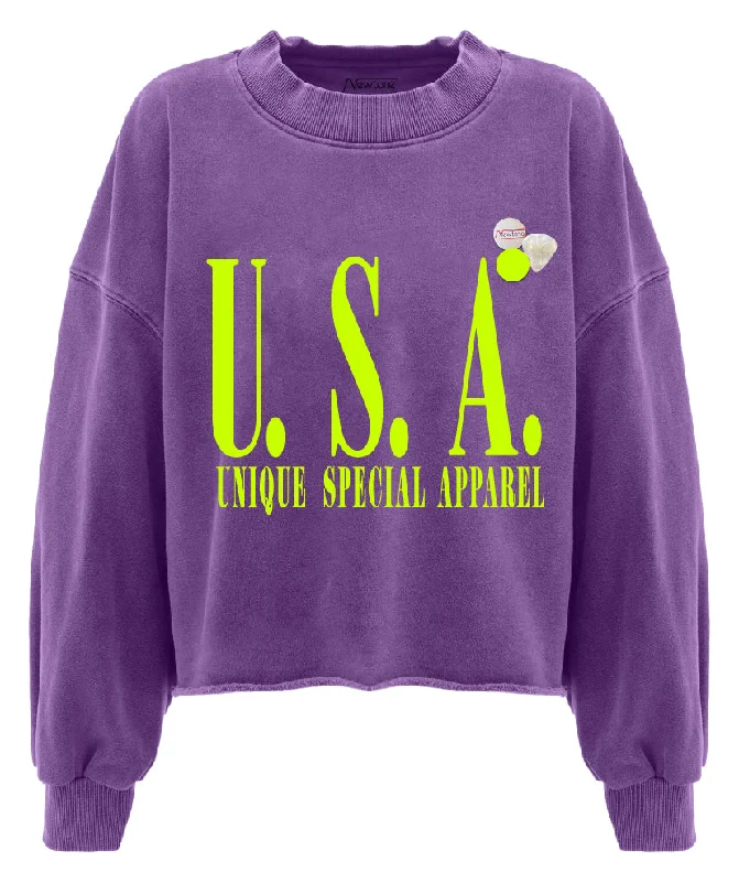 Sweatshirt crop porter purple ""USA""