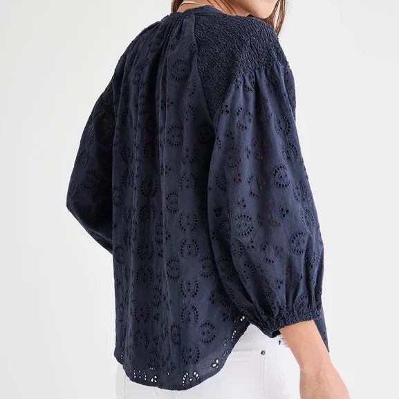 Taylor Eyelet Top (Navy)