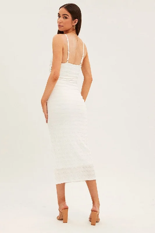 White Maxi Dress Textured Minimal Square Neck Bodycon