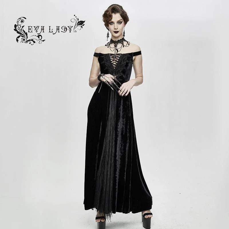 Women's Gorgeous Sleeveless Lace Embroidered Velvet Dresses Wedding Dress